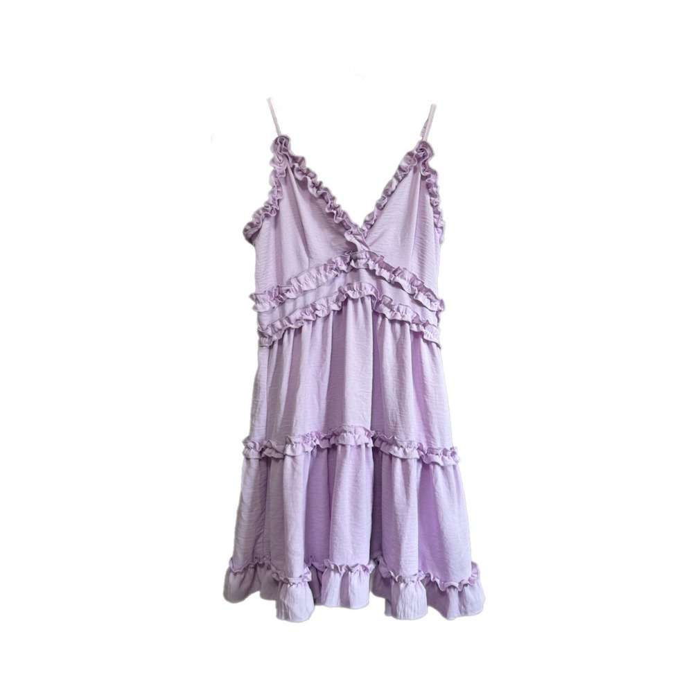 Iris Ruffle Tiered Mini Dress Womens Small Lavender Excellent V-Neck Sleeveless